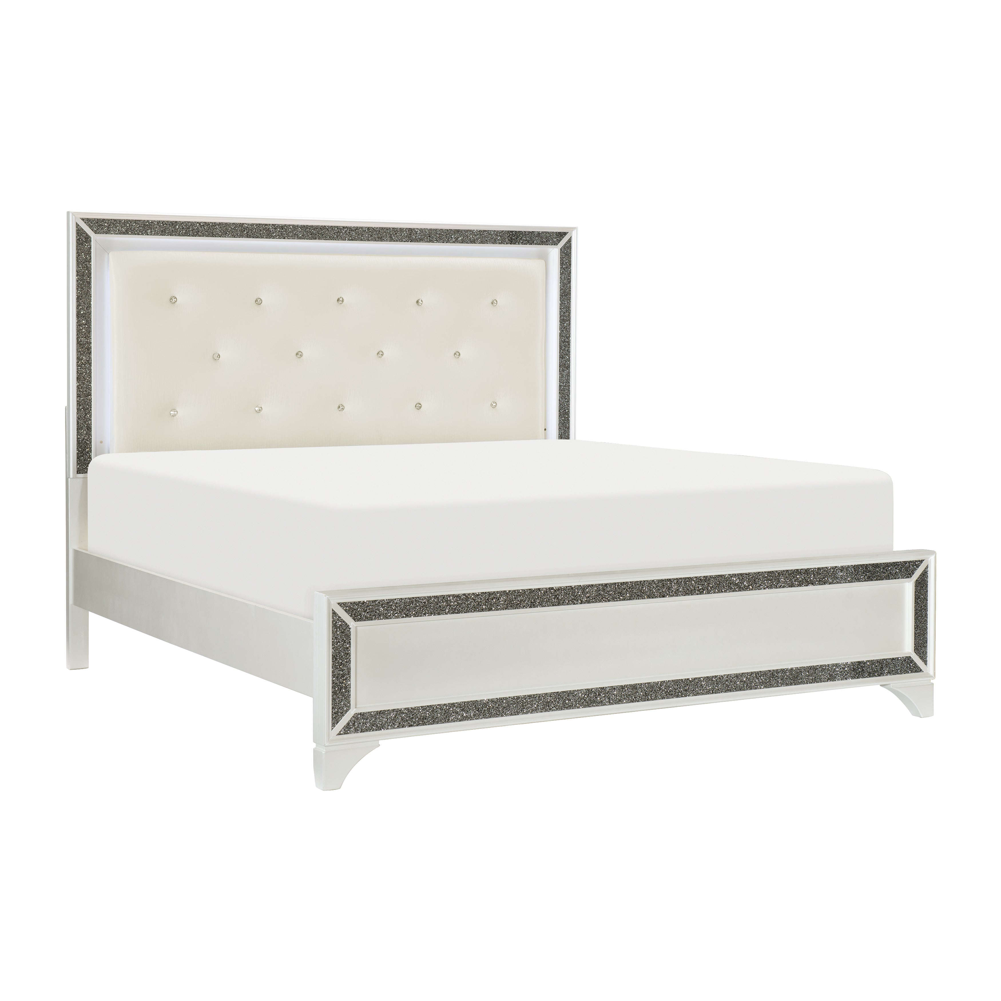 Salon White LED Upholstered Panel Bedroom Set - SET | 1572WK-1 | 1572WK-2 | 1572W-3 | 1572W-5 | 1572W-6 | 1572W-4 | 1572W-9 - Bien Home Furniture &amp; Electronics