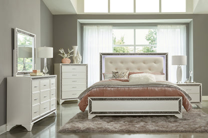 Salon White Queen LED Upholstered Panel Bed - SET | 1572W-1 | 1572W-2 | 1572W-3 - Bien Home Furniture &amp; Electronics