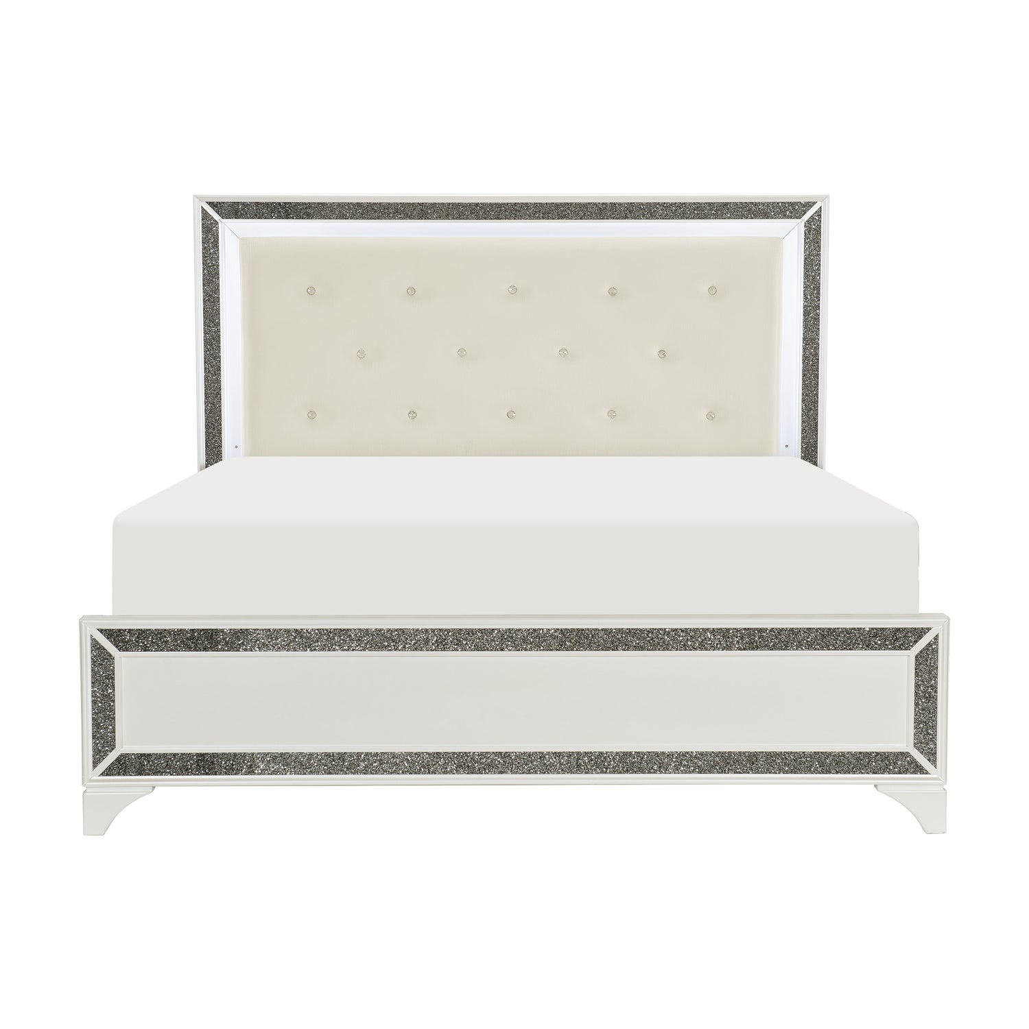 Salon White Queen LED Upholstered Panel Bed - SET | 1572W-1 | 1572W-2 | 1572W-3 - Bien Home Furniture &amp; Electronics