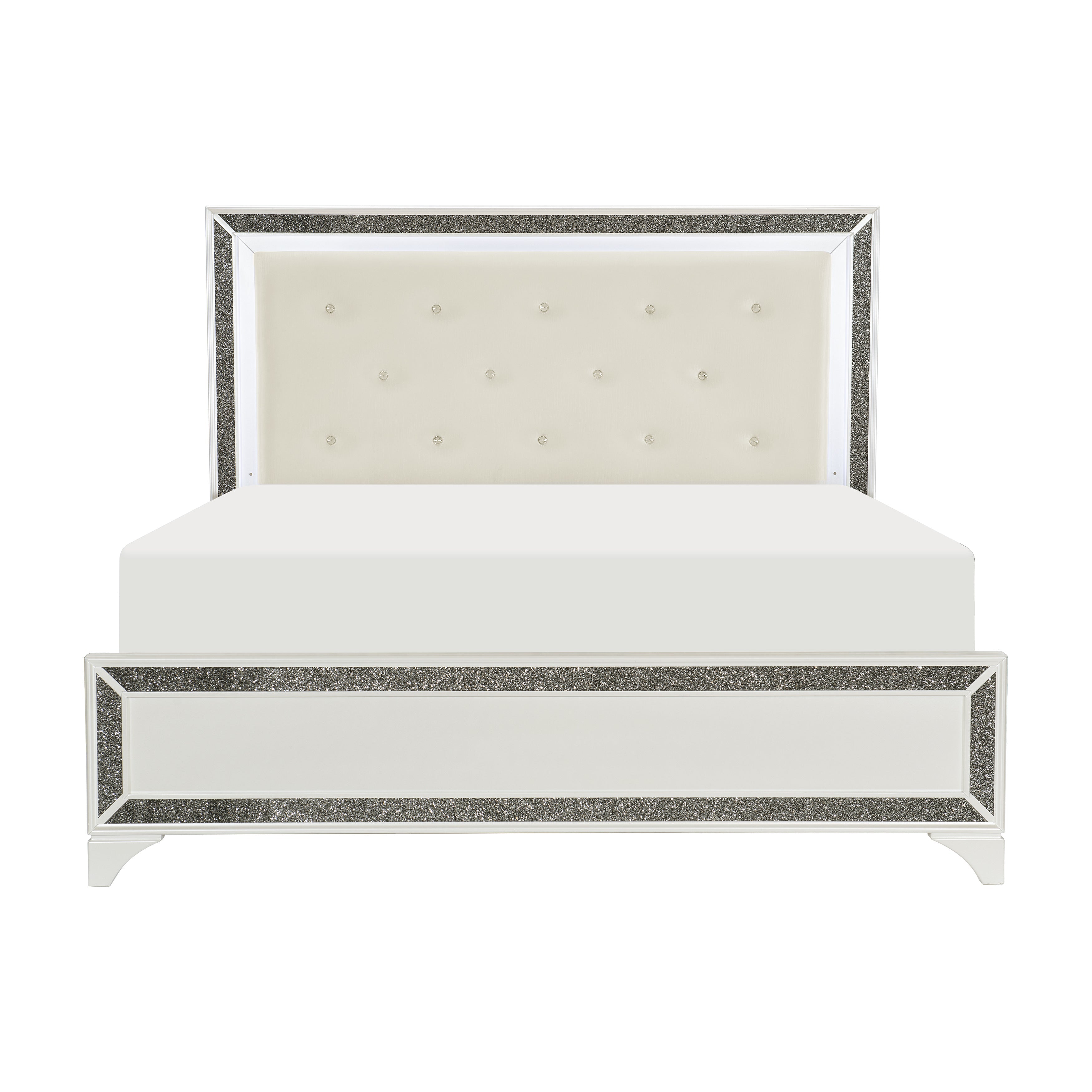 Salon White Queen LED Upholstered Panel Bed - SET | 1572W-1 | 1572W-2 | 1572W-3 - Bien Home Furniture &amp; Electronics