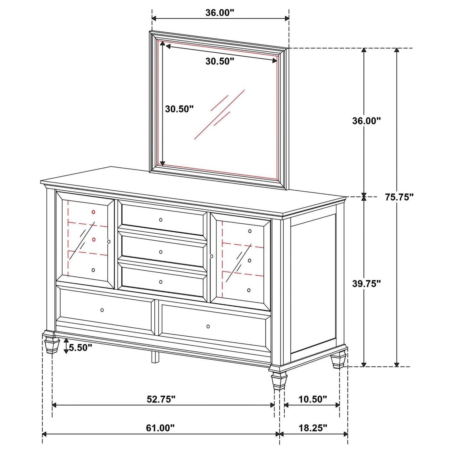 Sandy Beach 11-drawer Dresser with Mirror Cream White - 201303M - Bien Home Furniture &amp; Electronics