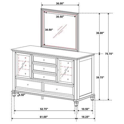 Sandy Beach 11-drawer Dresser with Mirror Cream White - 201303M - Bien Home Furniture &amp; Electronics