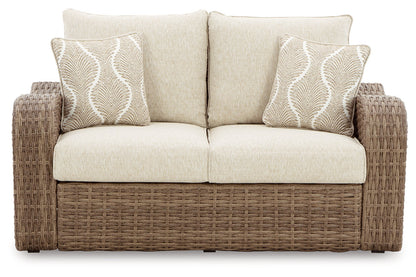 SANDY BLOOM Beige Outdoor Loveseat with Cushion - P507-835 - Bien Home Furniture &amp; Electronics