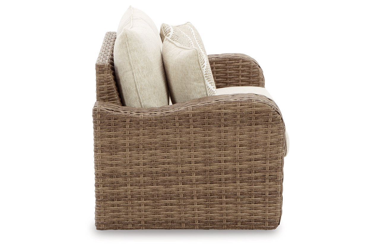 SANDY BLOOM Beige Outdoor Loveseat with Cushion - P507-835 - Bien Home Furniture &amp; Electronics
