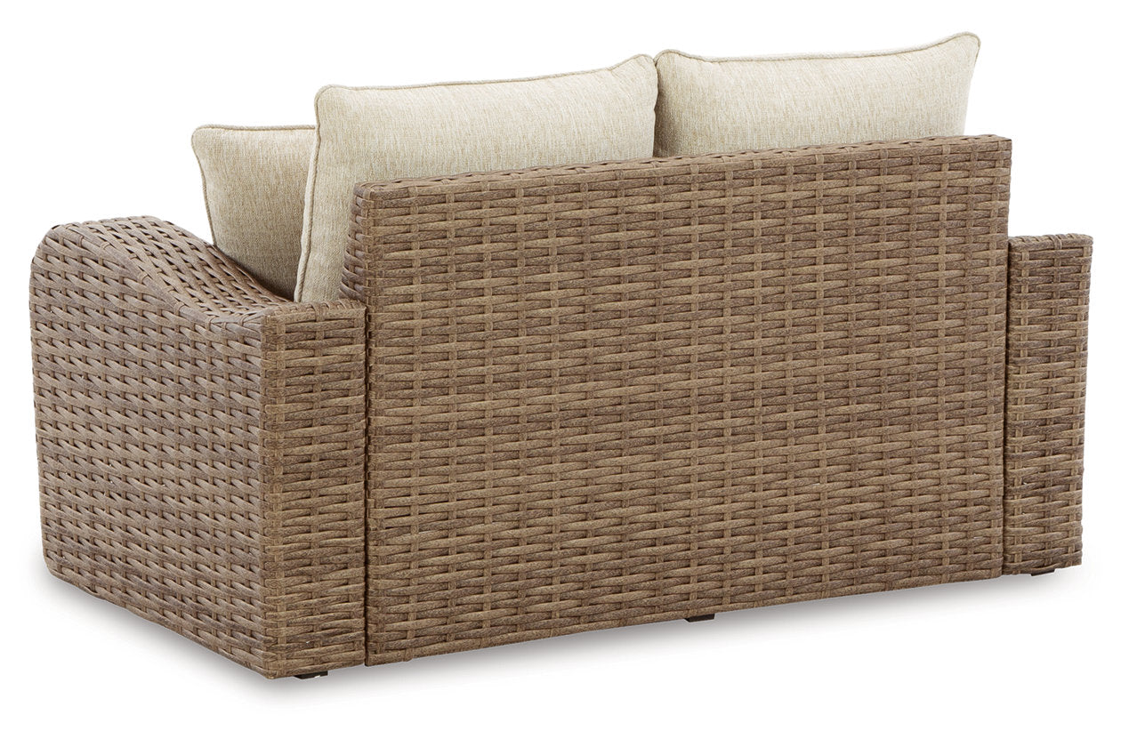 SANDY BLOOM Beige Outdoor Loveseat with Cushion - P507-835 - Bien Home Furniture &amp; Electronics