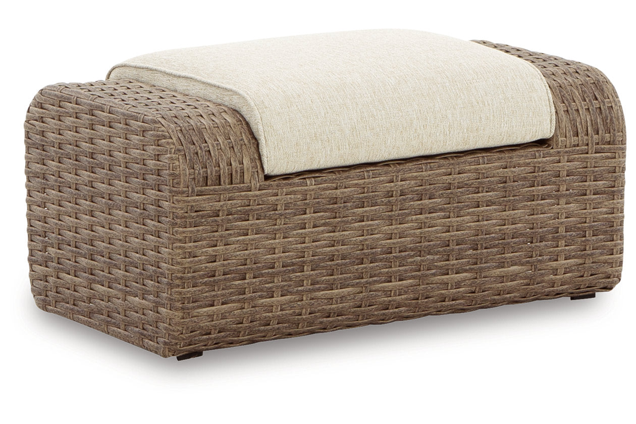 SANDY BLOOM Beige Outdoor Ottoman with Cushion - P507-814 - Bien Home Furniture &amp; Electronics