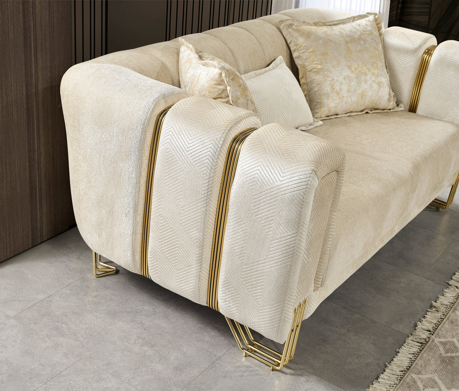 Santana Ivory Velvet Living Room Set - SANTANAIVORY-SL - Bien Home Furniture &amp; Electronics