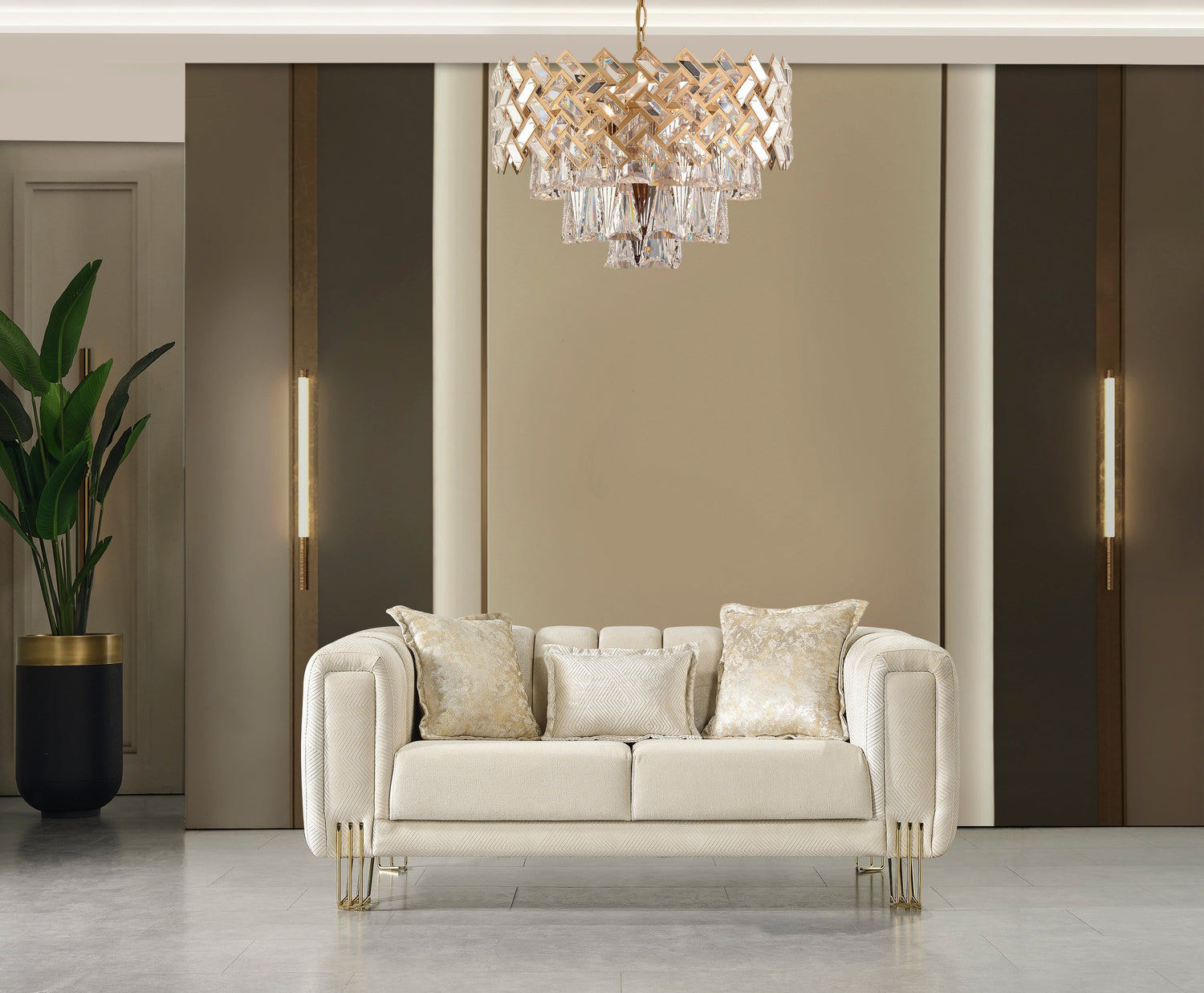 Santana Ivory Velvet Loveseat - SANTANAIVORY-L - Bien Home Furniture &amp; Electronics
