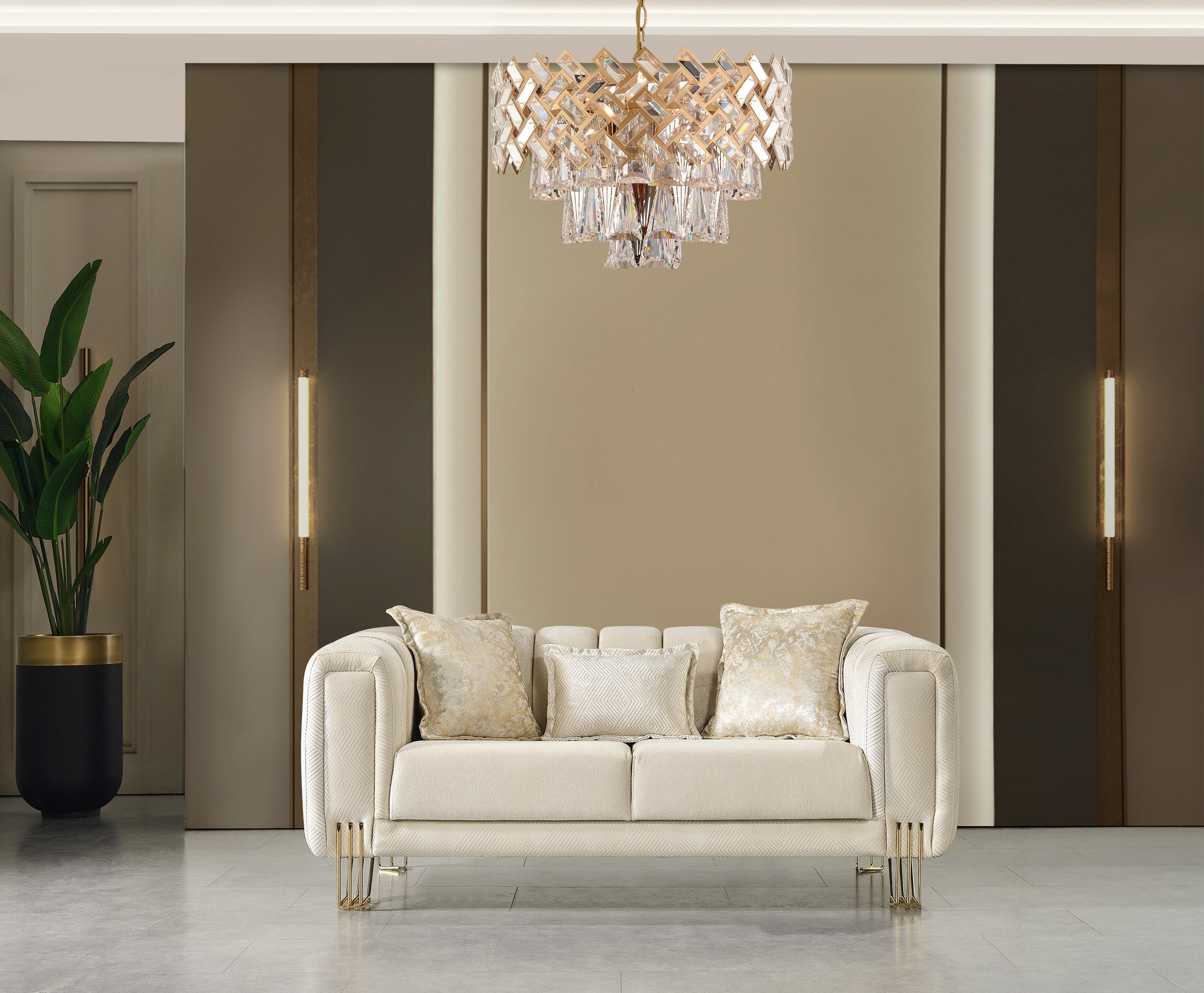 Santana Ivory Velvet Loveseat - SANTANAIVORY-L - Bien Home Furniture &amp; Electronics