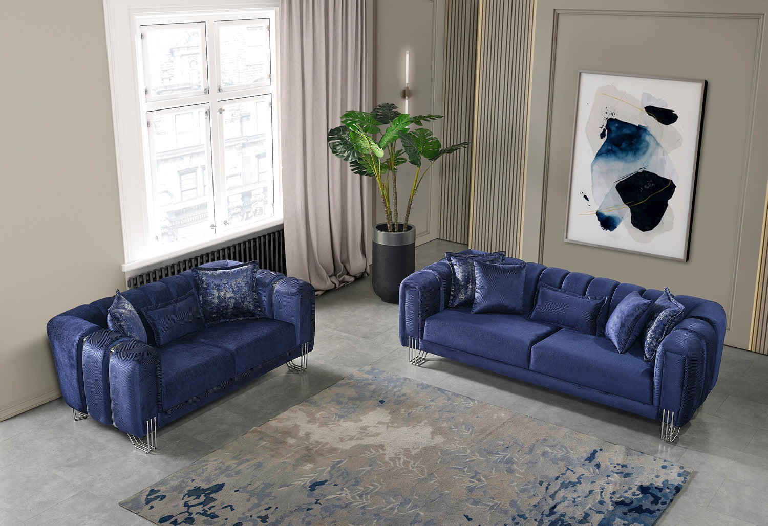 Santana Navy Velvet Living Room Set - SANTANANAVY-SL - Bien Home Furniture &amp; Electronics