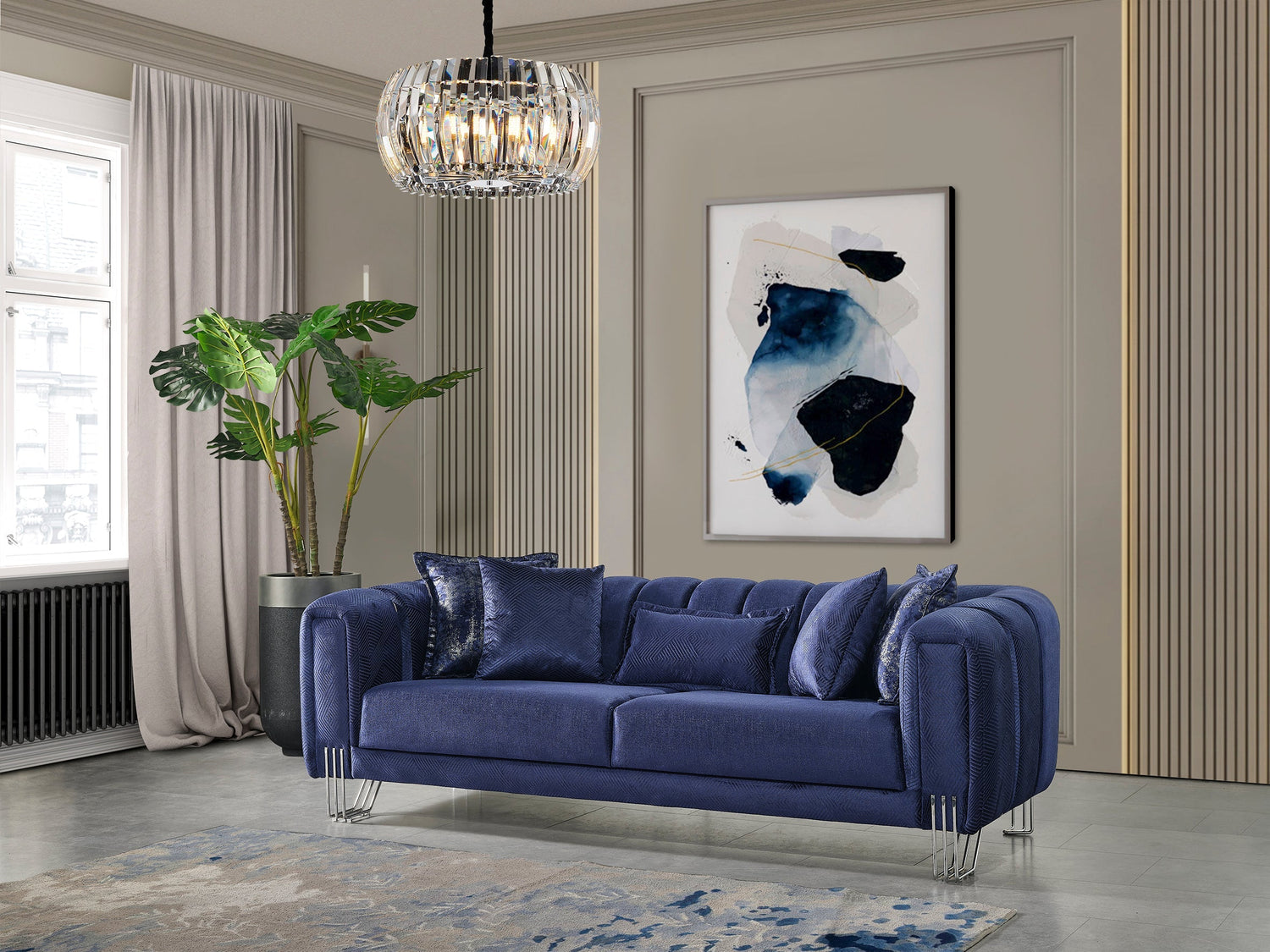 Santana Navy Velvet Living Room Set - SANTANANAVY-SL - Bien Home Furniture &amp; Electronics