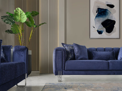 Santana Navy Velvet Living Room Set - SANTANANAVY-SL - Bien Home Furniture &amp; Electronics