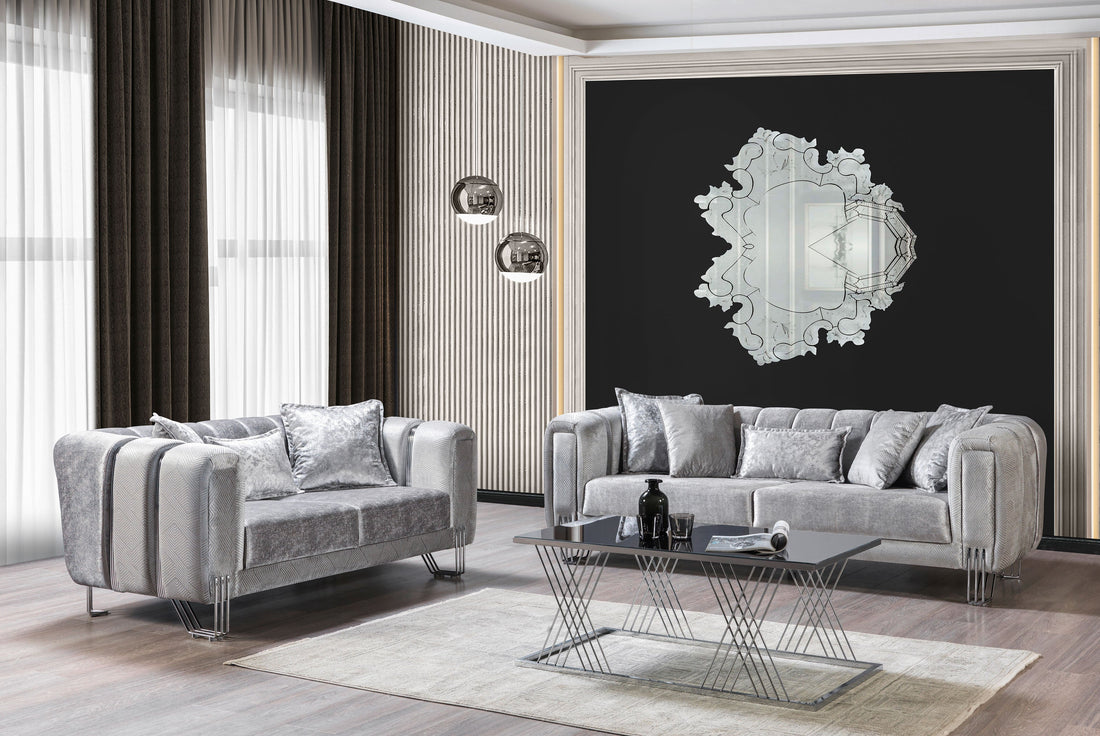 Santana Silver Velvet Sofa & Loveseat - SANTANASILVER-SL - Bien Home Furniture & Electronics