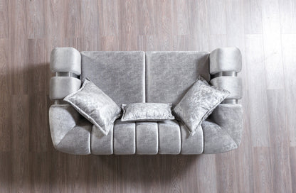 Santana Silver Velvet Sofa &amp; Loveseat - SANTANASILVER-SL - Bien Home Furniture &amp; Electronics