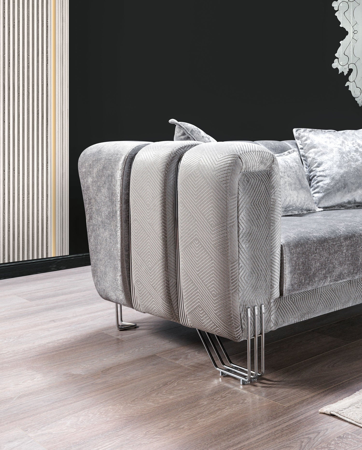 Santana Silver Velvet Sofa &amp; Loveseat - SANTANASILVER-SL - Bien Home Furniture &amp; Electronics