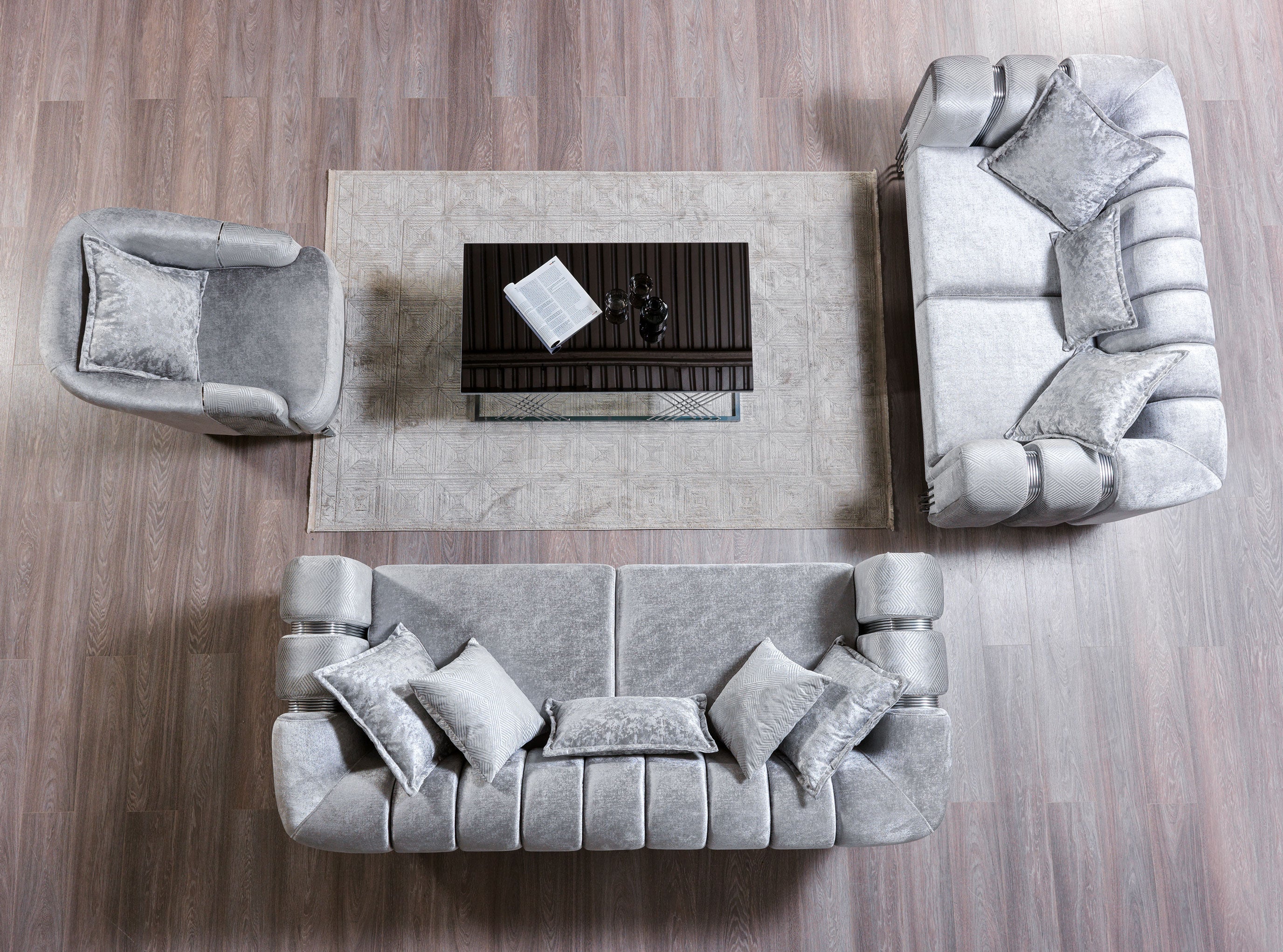 Santana Silver Velvet Sofa &amp; Loveseat - SANTANASILVER-SL - Bien Home Furniture &amp; Electronics