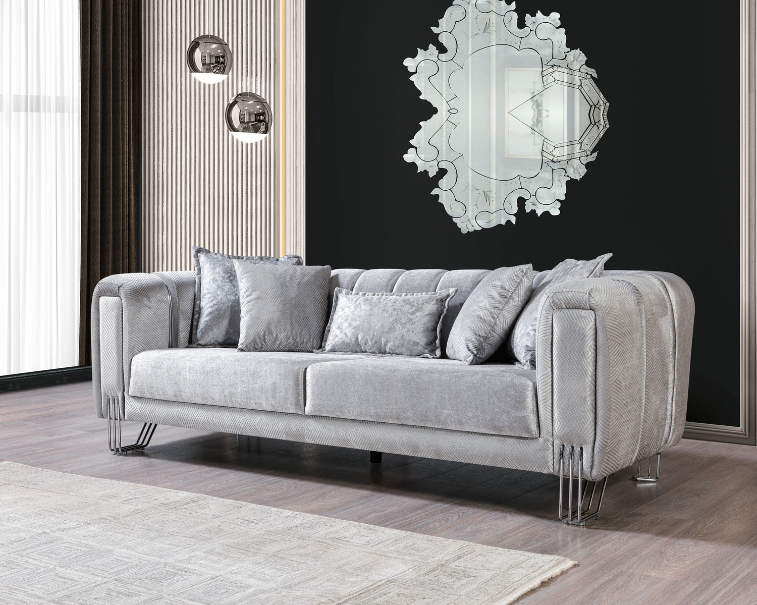 Santana Silver Velvet Sofa &amp; Loveseat - SANTANASILVER-SL - Bien Home Furniture &amp; Electronics