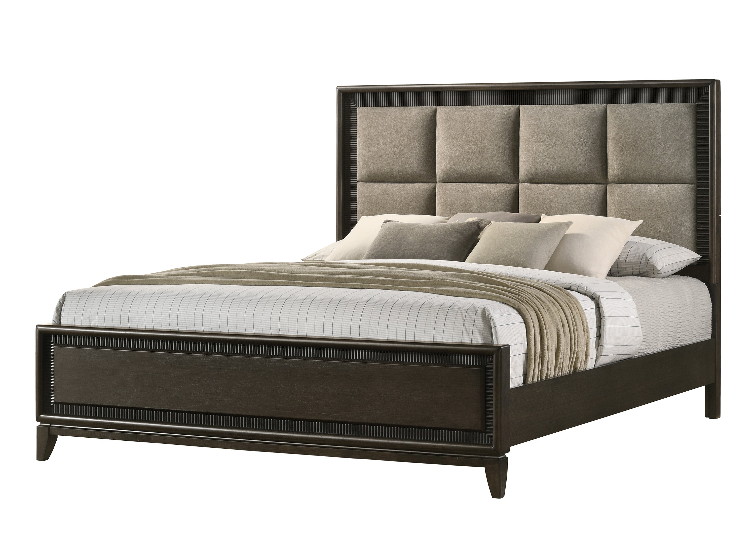 Saratoga Brown King Upholstered Panel Bed - SET | B6540-K-HB | B6540-K-FB | B6540-KQ-RAIL | - Bien Home Furniture &amp; Electronics