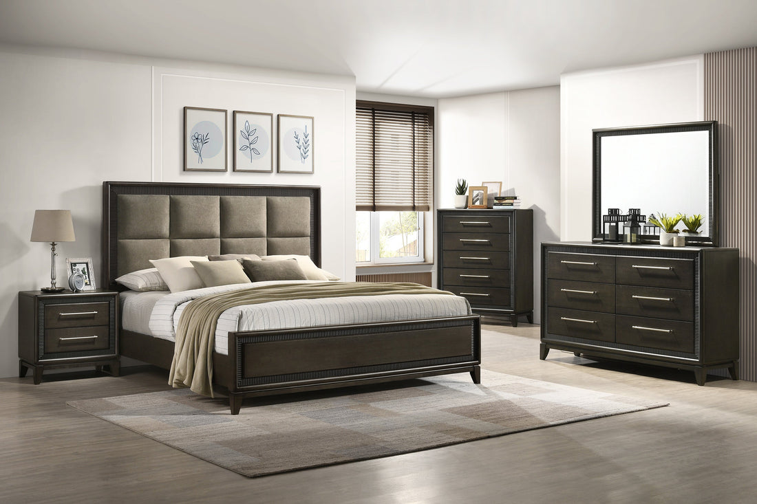 Saratoga Brown King Upholstered Panel Bed - SET | B6540-K-HB | B6540-K-FB | B6540-KQ-RAIL | - Bien Home Furniture &amp; Electronics