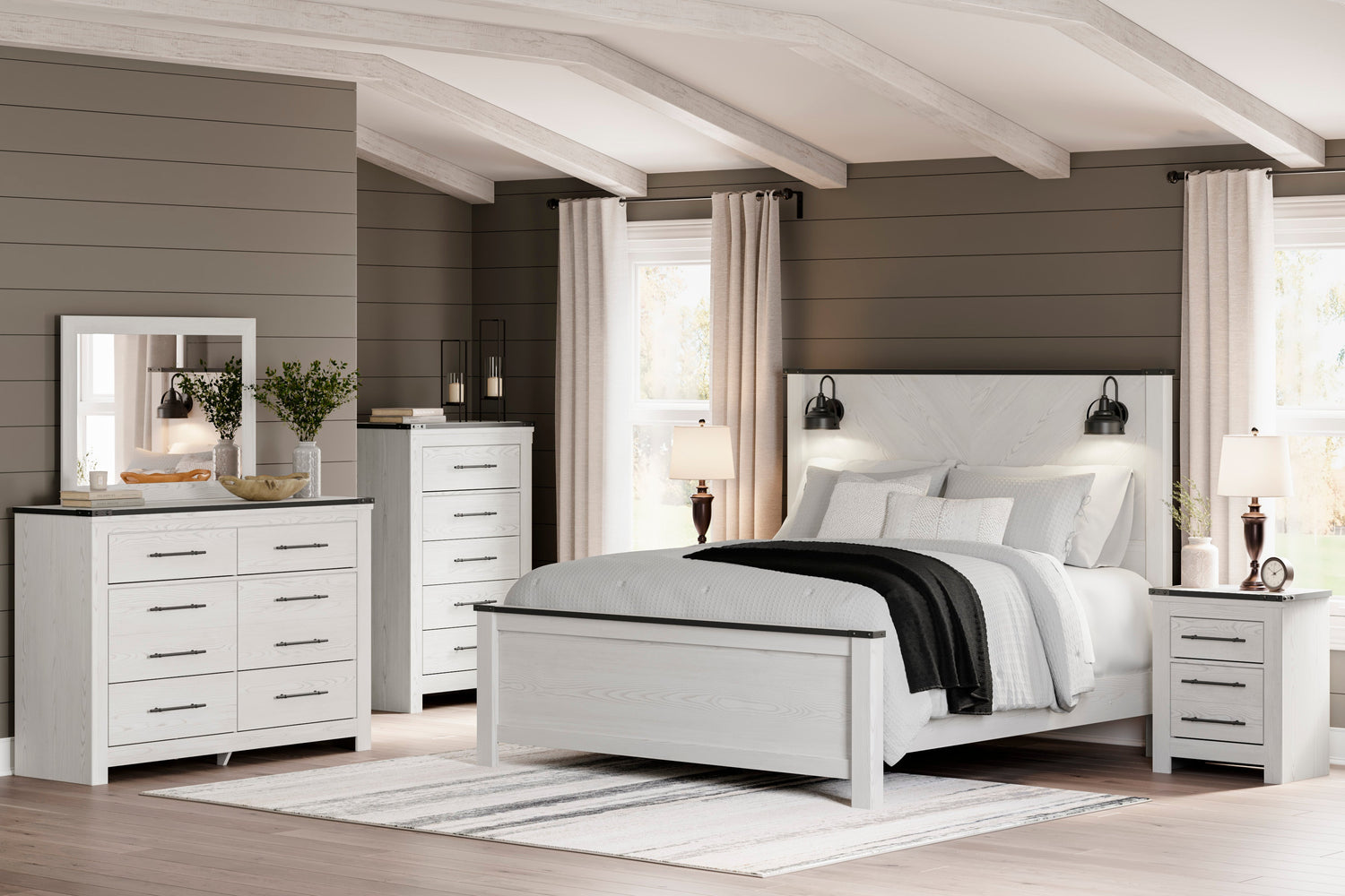 Schoenberg White Panel Bedroom Set - SET | B1446-154 | B1446-157 | B1446-196 | B1446-92 | B1446-245 - Bien Home Furniture &amp; Electronics