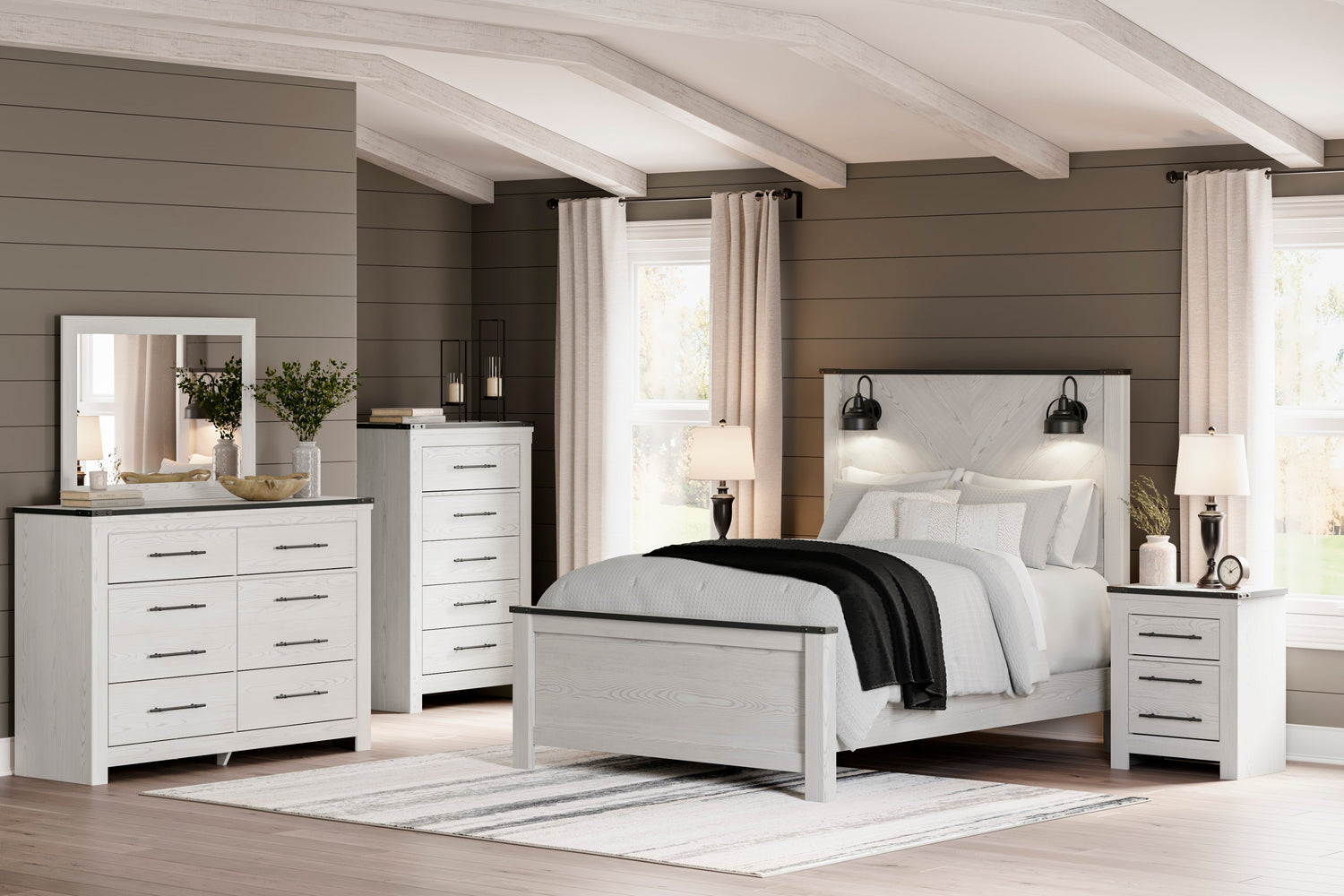 Schoenberg White Panel Bedroom Set - SET | B1446-154 | B1446-157 | B1446-196 | B1446-92 | B1446-245 - Bien Home Furniture &amp; Electronics