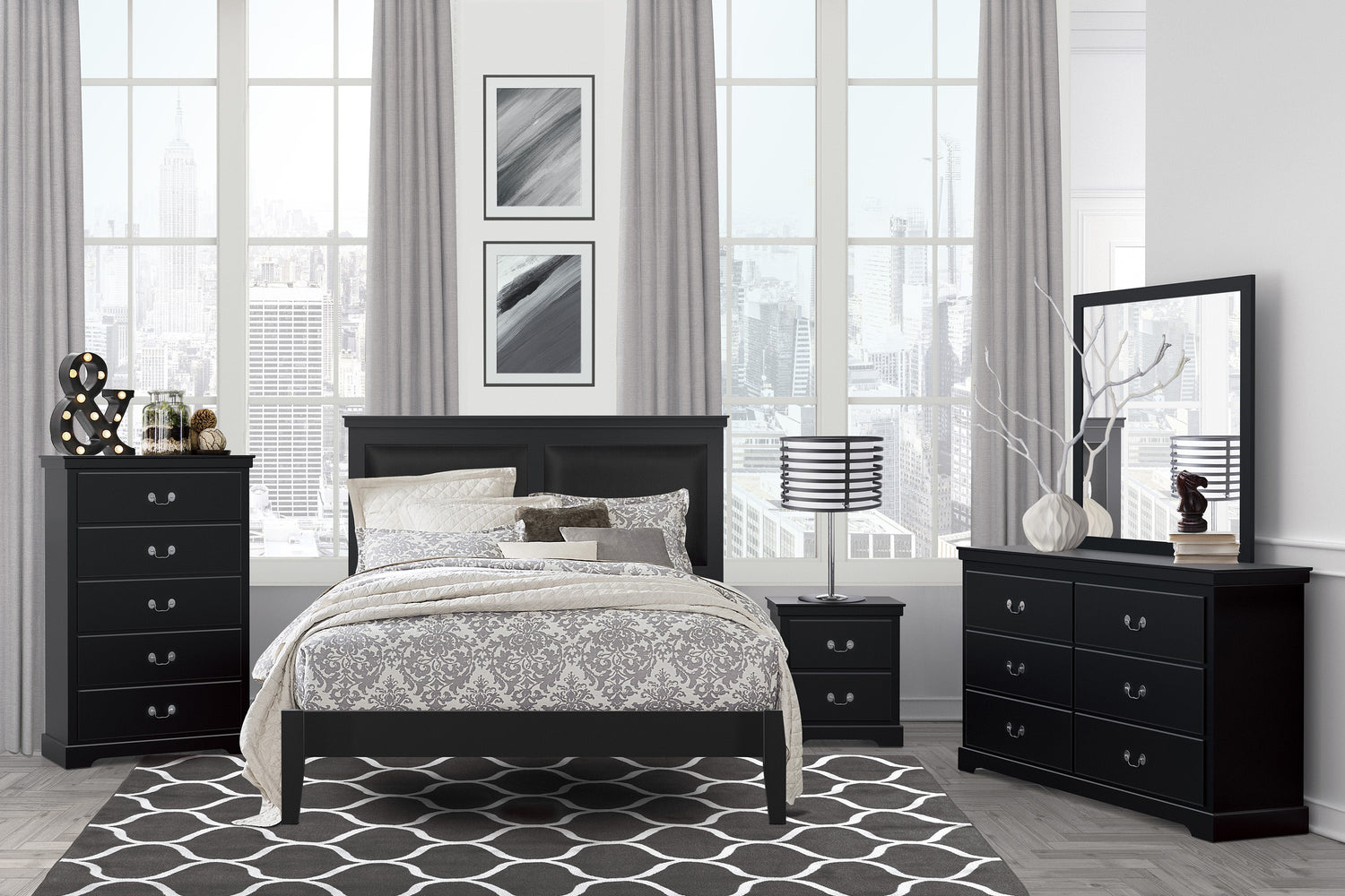 Seabright Black Full Panel Bed - SET | 1519BKF-1 | 1519BKT-3 - Bien Home Furniture &amp; Electronics
