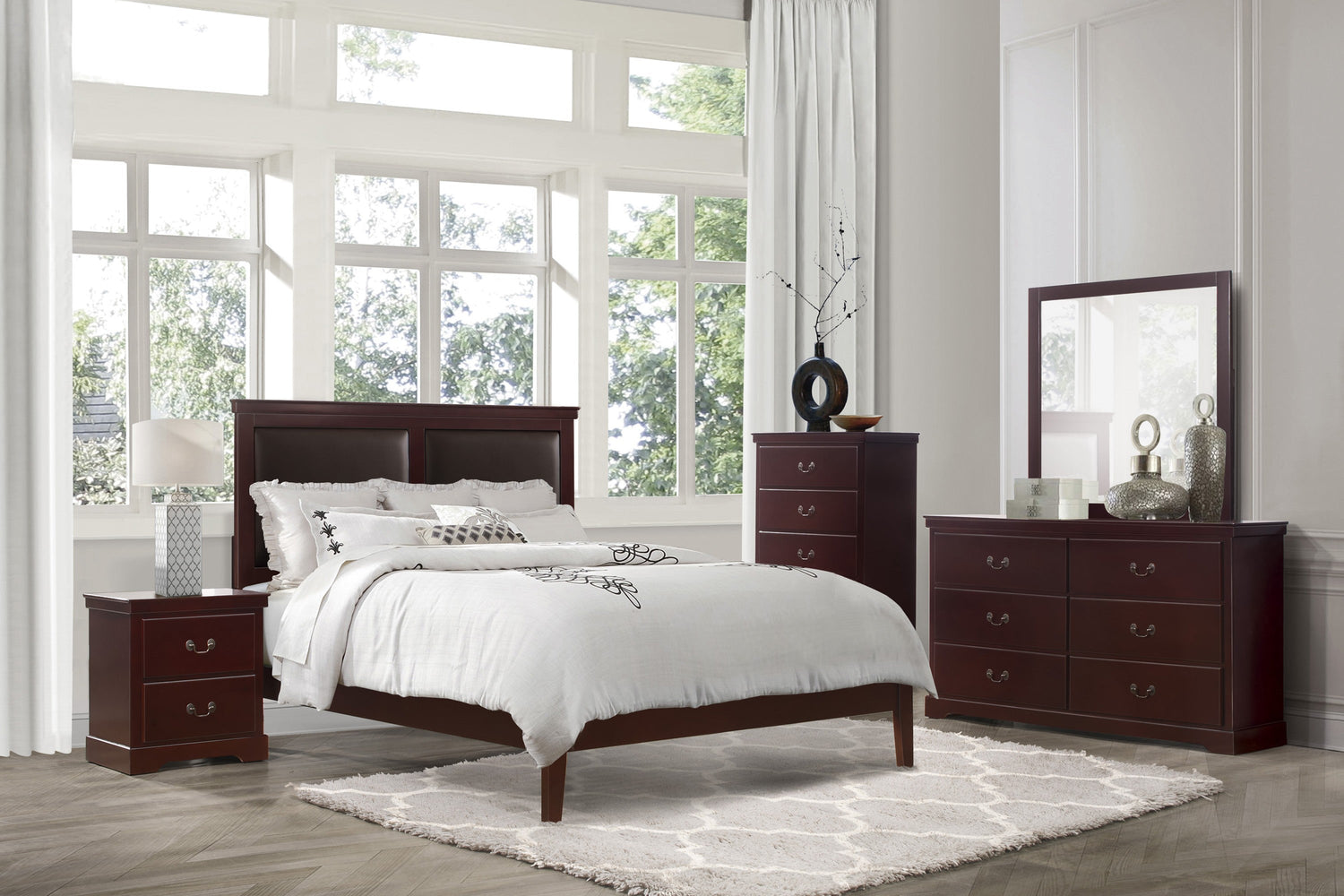 Seabright Cherry Panel Bedroom Set - SET | 1519CHK-1 | 1519CH-3 | 1519CH-4 | 1519CH-5 | 1519CH-6 | 1519CH-9 - Bien Home Furniture &amp; Electronics