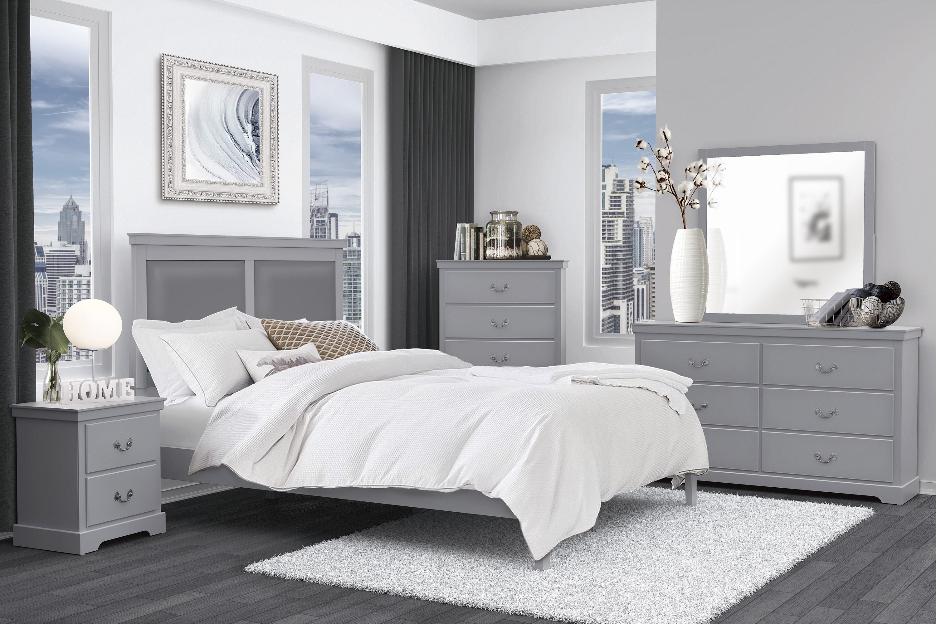 Seabright Gray Queen Bed - SET | 1519GY-1 | 1519GY-3 - Bien Home Furniture &amp; Electronics