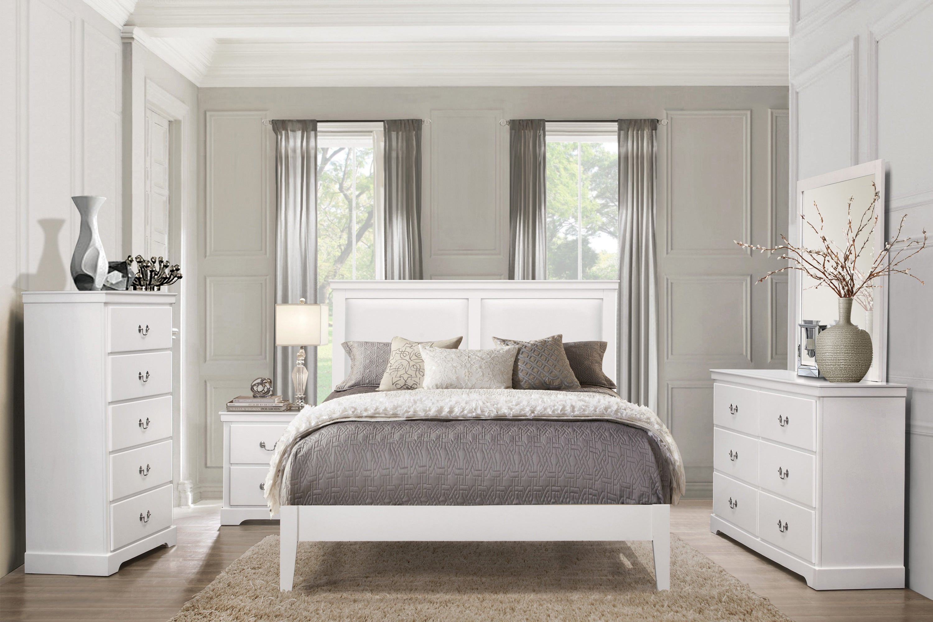 Seabright White Eastern King Bed - SET | 1519WHK-1 | 1519WH-3 - Bien Home Furniture &amp; Electronics
