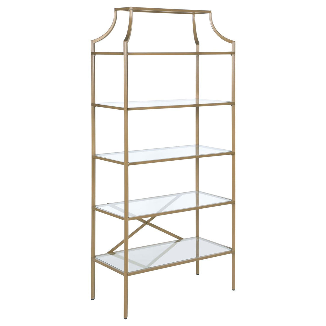 Serena Matte Gold 5-Tier Tempered Glass Shelves Bookcase - 804393 - Bien Home Furniture &amp; Electronics