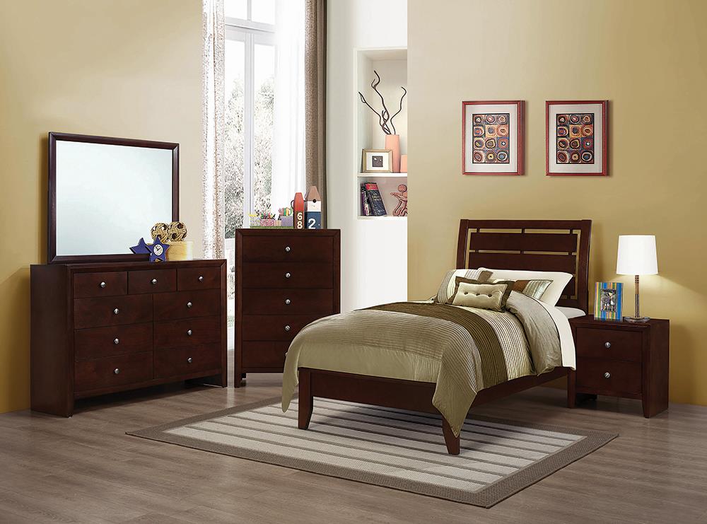 Serenity Twin Panel Bed with Cut-out Headboard Rich Merlot - 201971T - Bien Home Furniture &amp; Electronics