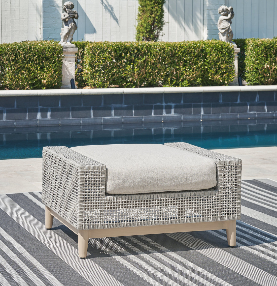 Seton Creek Gray Outdoor Ottoman with Cushion - P798-814 - Bien Home Furniture & Electronics