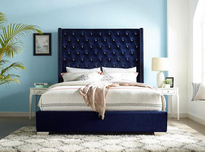 SH228KBLU-1* (2)UPHL VELVET EK BED, BLUE - SH228KBLU-1* - Bien Home Furniture &amp; Electronics