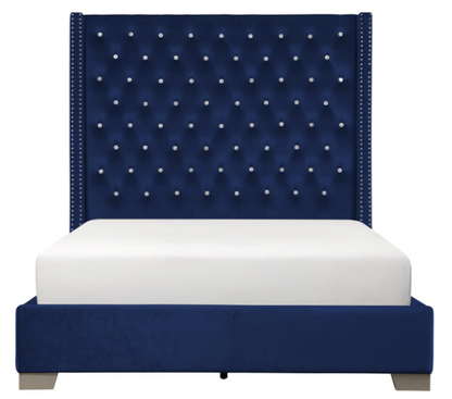 SH228KBLU-1* (2)UPHL VELVET EK BED, BLUE - SH228KBLU-1* - Bien Home Furniture &amp; Electronics