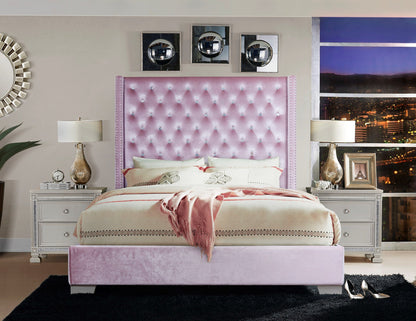 SH228KPNK-1* (2)UPHL VELVET KING BED, PINK - SH228KPNK-1* - Bien Home Furniture &amp; Electronics