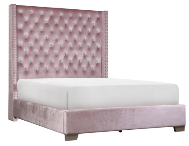 SH228KPNK-1* (2)UPHL VELVET KING BED, PINK - SH228KPNK-1* - Bien Home Furniture &amp; Electronics
