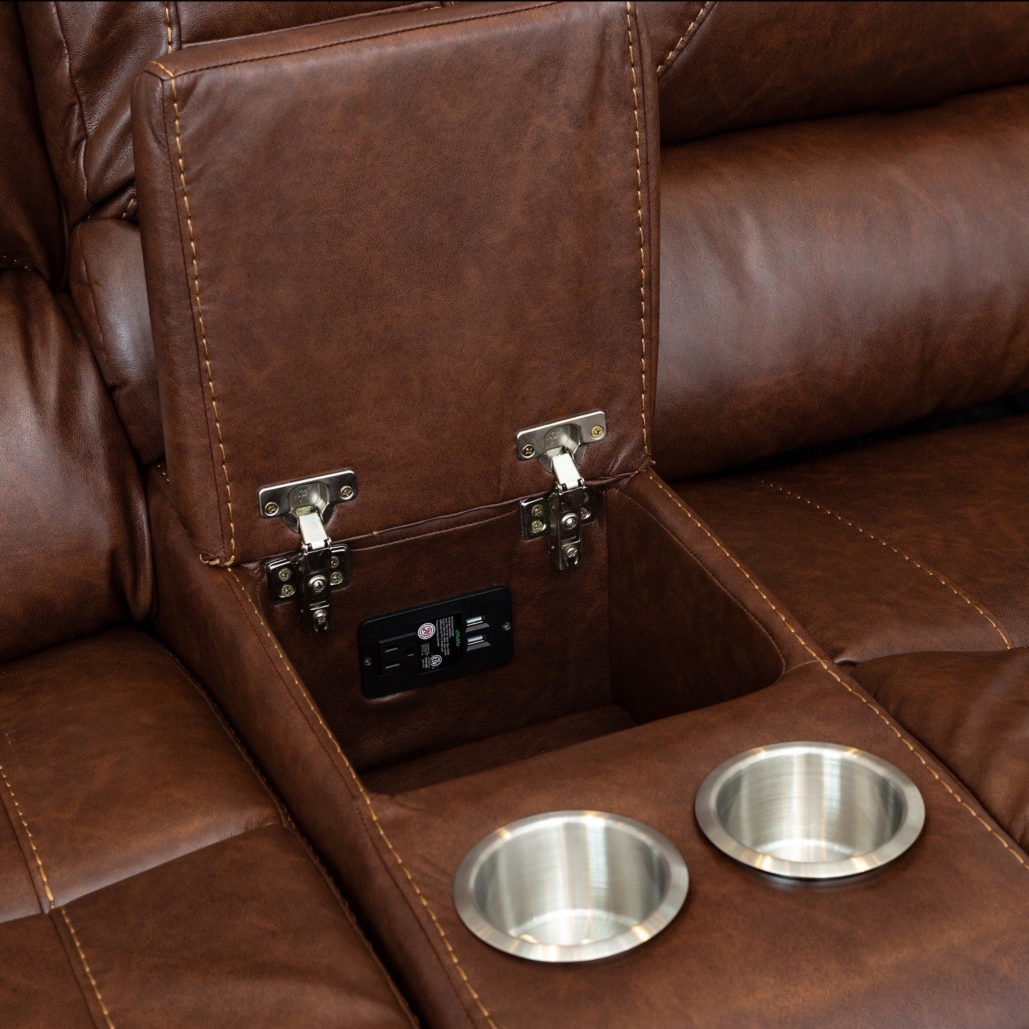 SH3215BRW-2 DOUBLE GLIDER RECLINING Loveseat W/CENTER CONSOLE - SH3215BRW-2 - Bien Home Furniture &amp; Electronics