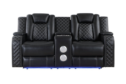 SH8895BLK-2 PW D. RECLN LOVESEAT W/ CONSOLE, PW HEADRESTS, LED LIGHT/SPEAKERS - SH8895BLK-2 - Bien Home Furniture &amp; Electronics