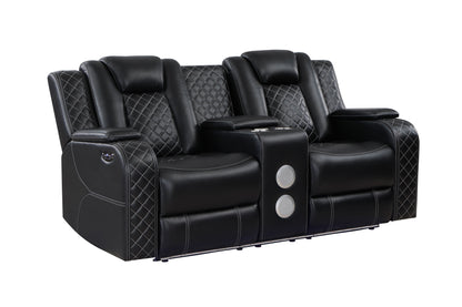 SH8895BLK-2 PW D. RECLN LOVESEAT W/ CONSOLE, PW HEADRESTS, LED LIGHT/SPEAKERS - SH8895BLK-2 - Bien Home Furniture &amp; Electronics