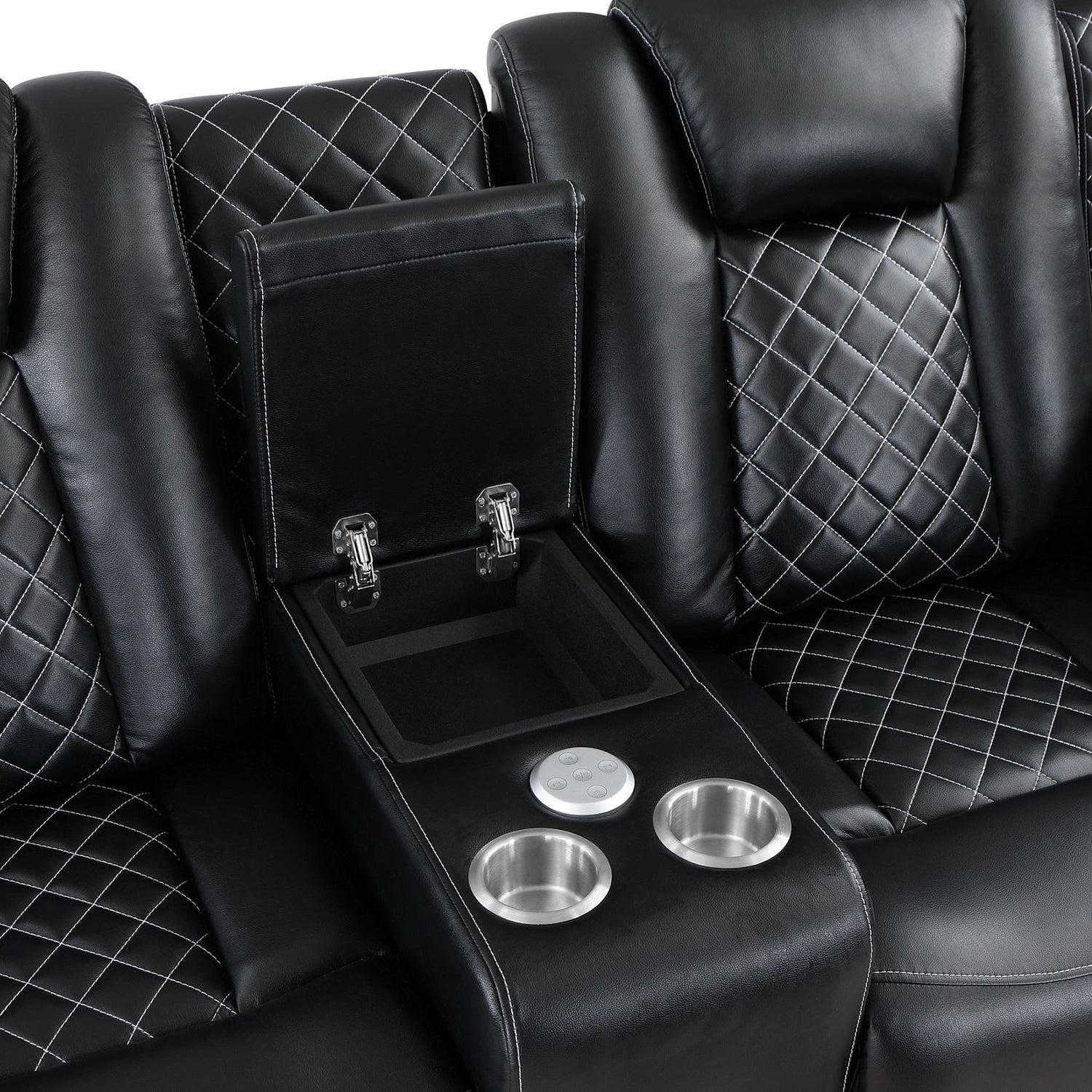 SH8895BLK-2 PW D. RECLN LOVESEAT W/ CONSOLE, PW HEADRESTS, LED LIGHT/SPEAKERS - SH8895BLK-2 - Bien Home Furniture &amp; Electronics