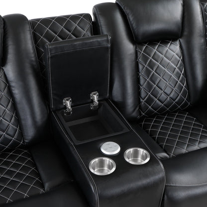 SH8895BLK-2 PW D. RECLN LOVESEAT W/ CONSOLE, PW HEADRESTS, LED LIGHT/SPEAKERS - SH8895BLK-2 - Bien Home Furniture &amp; Electronics