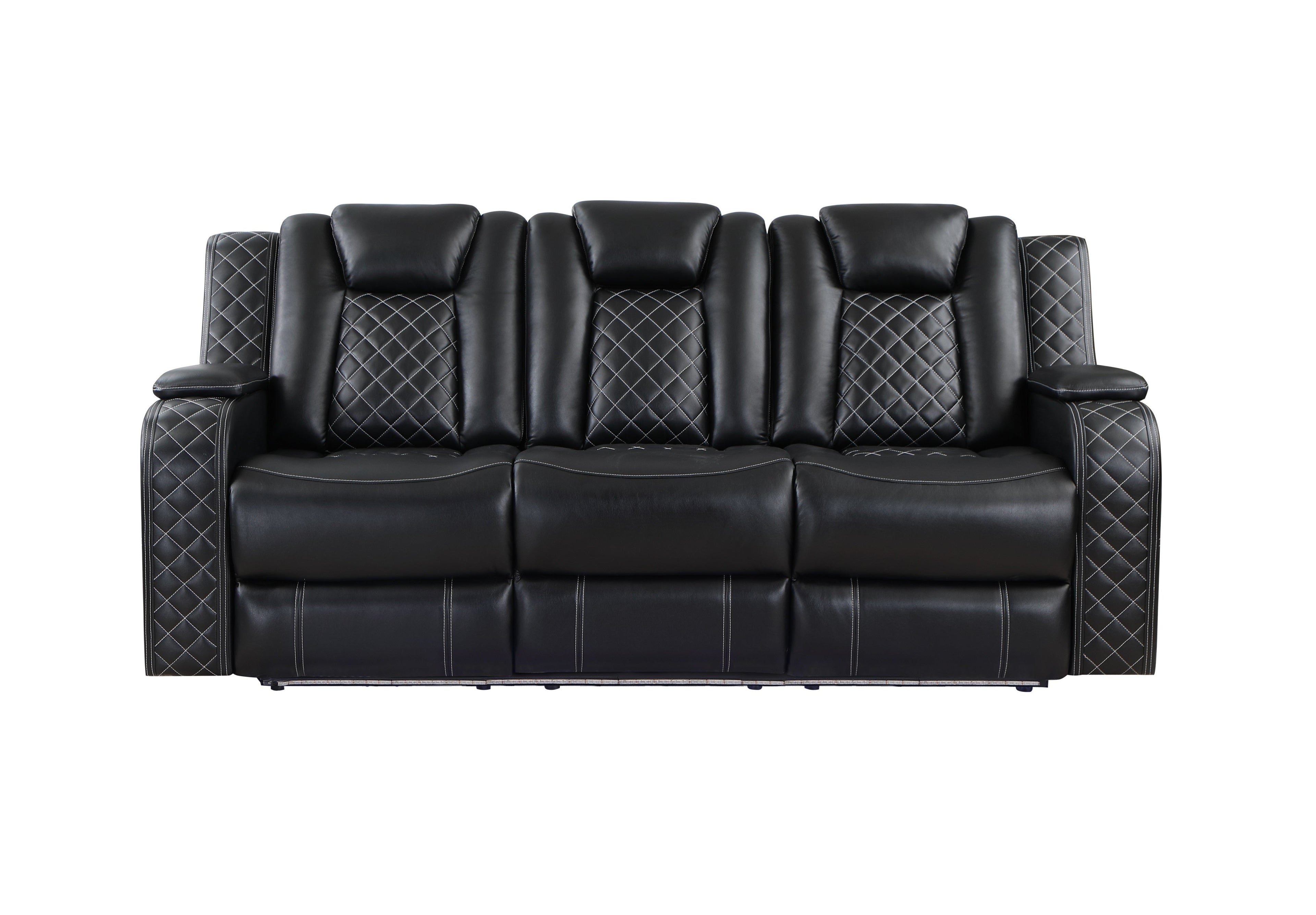 SH8895BLK-3 PW D. RECLN SOFA W/ CONSOLE, PW HEADRESTS, LED LIGHT/SPEAKERS - SH8895BLK-3 - Bien Home Furniture &amp; Electronics