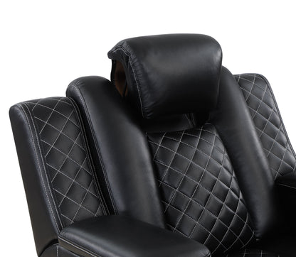 SH8895BLK-3 PW D. RECLN SOFA W/ CONSOLE, PW HEADRESTS, LED LIGHT/SPEAKERS - SH8895BLK-3 - Bien Home Furniture &amp; Electronics