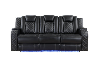 SH8895BLK-3 PW D. RECLN SOFA W/ CONSOLE, PW HEADRESTS, LED LIGHT/SPEAKERS - SH8895BLK-3 - Bien Home Furniture &amp; Electronics