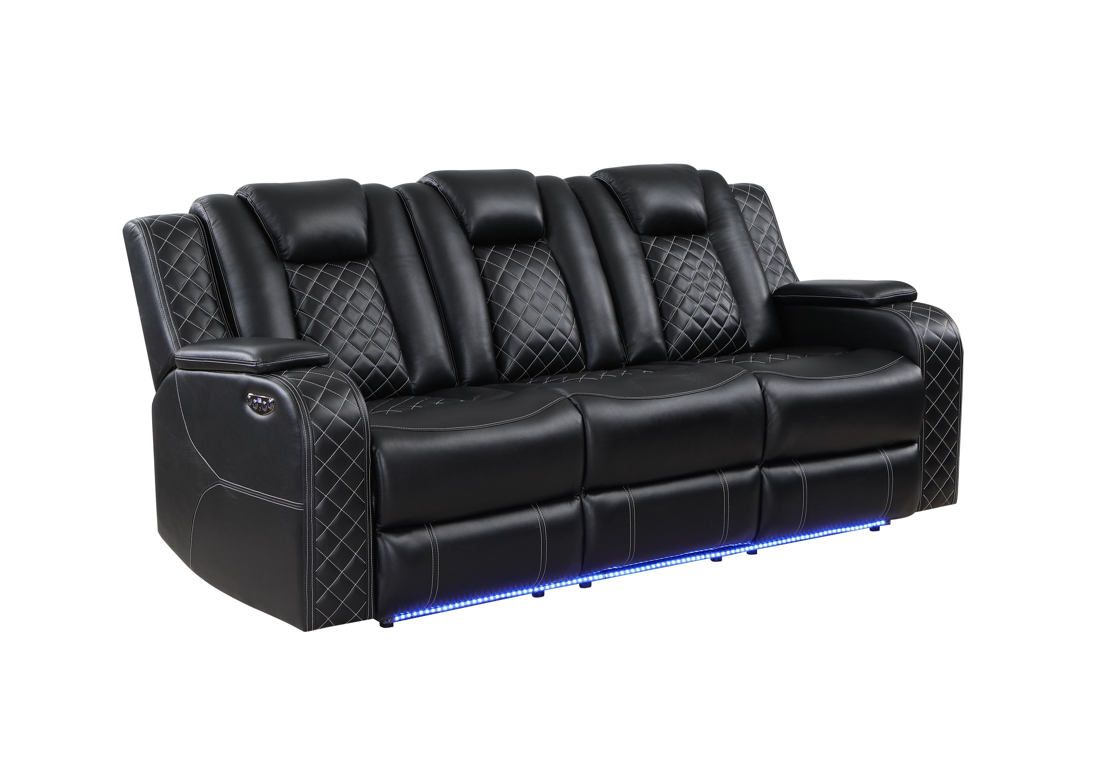 SH8895BLK-3 PW D. RECLN SOFA W/ CONSOLE, PW HEADRESTS, LED LIGHT/SPEAKERS - SH8895BLK-3 - Bien Home Furniture &amp; Electronics