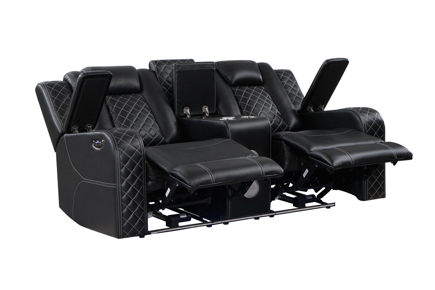SH8895BLK-3 PW D. RECLN SOFA W/ CONSOLE, PW HEADRESTS, LED LIGHT/SPEAKERS - SH8895BLK-3 - Bien Home Furniture &amp; Electronics