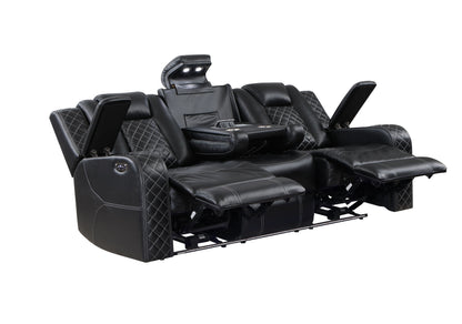 SH8895BLK-3 PW D. RECLN SOFA W/ CONSOLE, PW HEADRESTS, LED LIGHT/SPEAKERS - SH8895BLK-3 - Bien Home Furniture &amp; Electronics