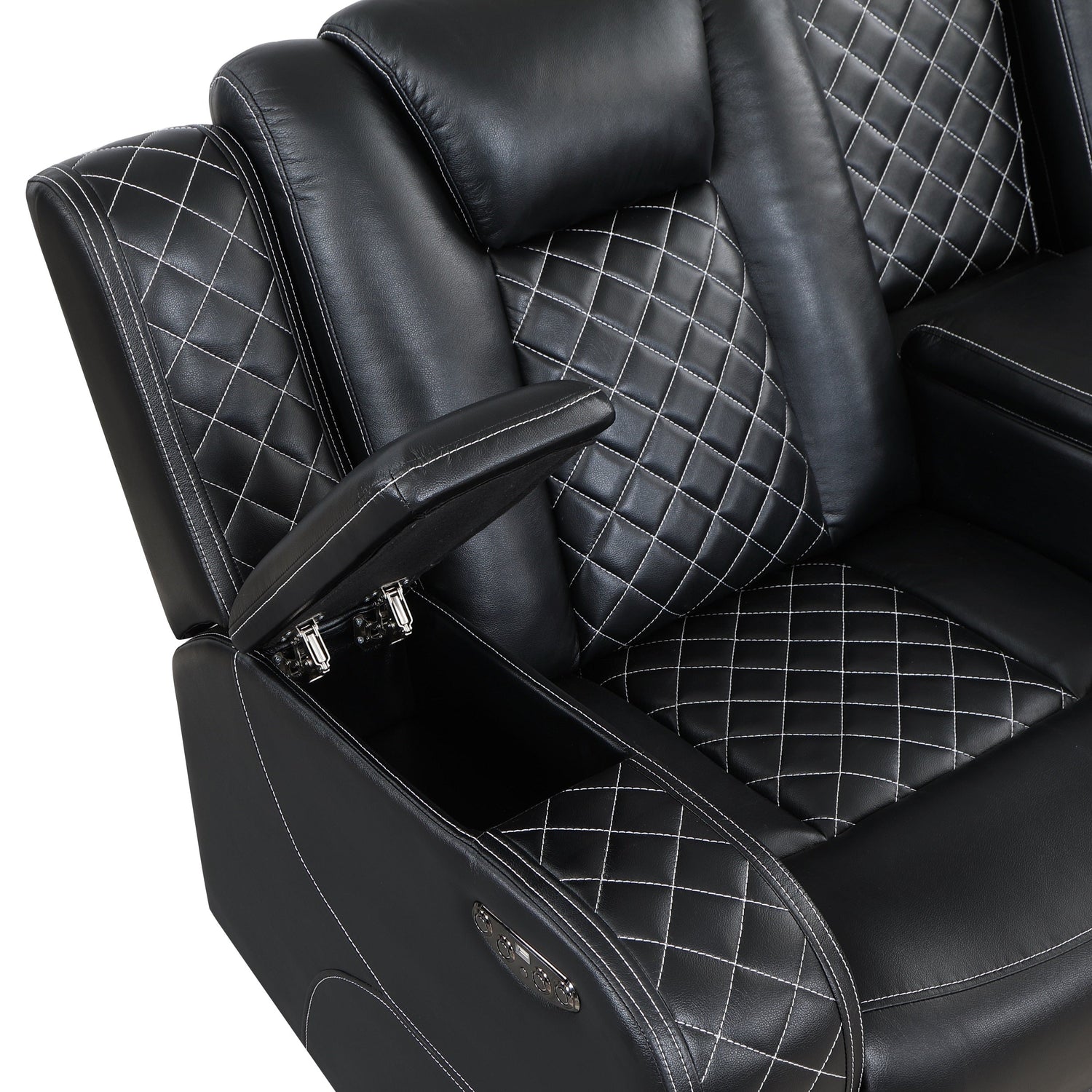 SH8895BLK-3 PW D. RECLN SOFA W/ CONSOLE, PW HEADRESTS, LED LIGHT/SPEAKERS - SH8895BLK-3 - Bien Home Furniture &amp; Electronics