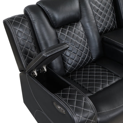 SH8895BLK-3 PW D. RECLN SOFA W/ CONSOLE, PW HEADRESTS, LED LIGHT/SPEAKERS - SH8895BLK-3 - Bien Home Furniture &amp; Electronics