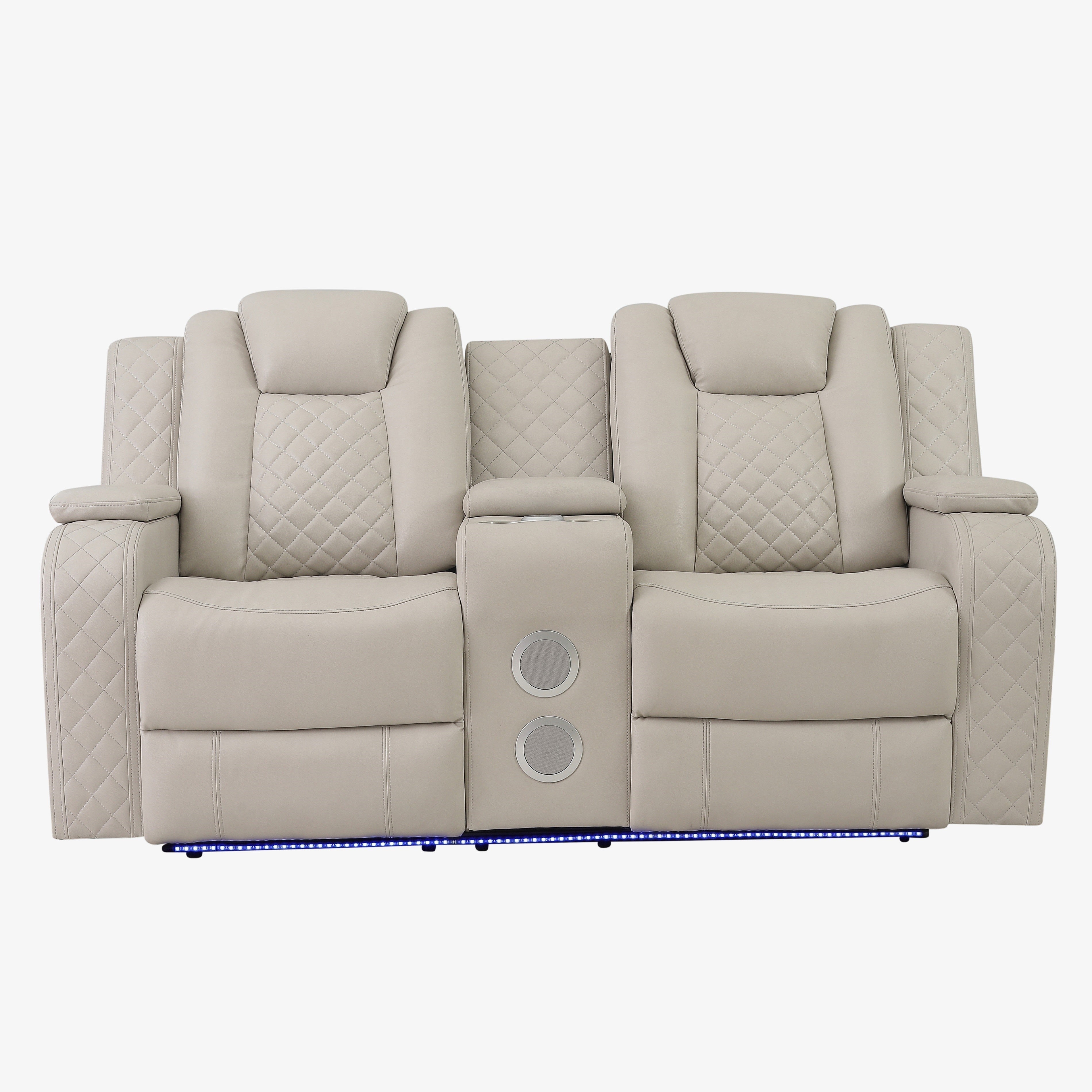 SH8895GRW-2 PW D. RECLN LOVESEAT W/ CONSOLE, PW HEADRESTS, LED LIGHT/SPEAKERS - SH8895GRW-2 - Bien Home Furniture &amp; Electronics